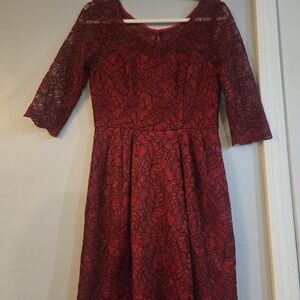 Betsey Johnson Burgundy Lace Midi Dress
